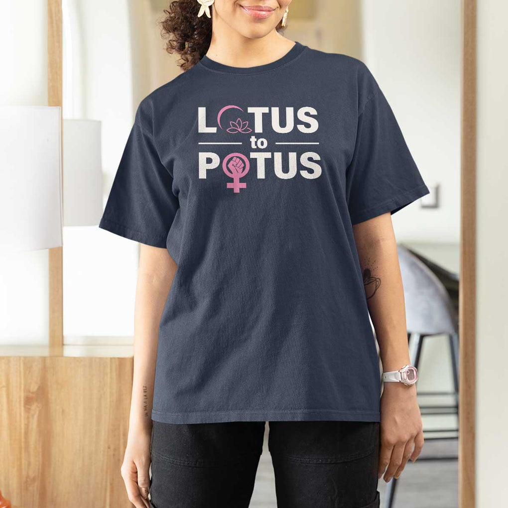 Lotus To Potus T Shirt For Women Harris Woman Potus 47 Feminist TS11 Navy Print Your Wear