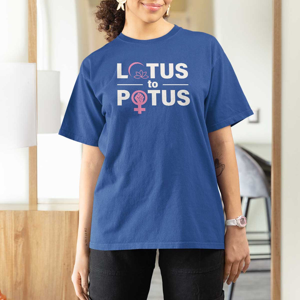 Lotus To Potus T Shirt For Women Harris Woman Potus 47 Feminist TS11 Royal Blue Print Your Wear