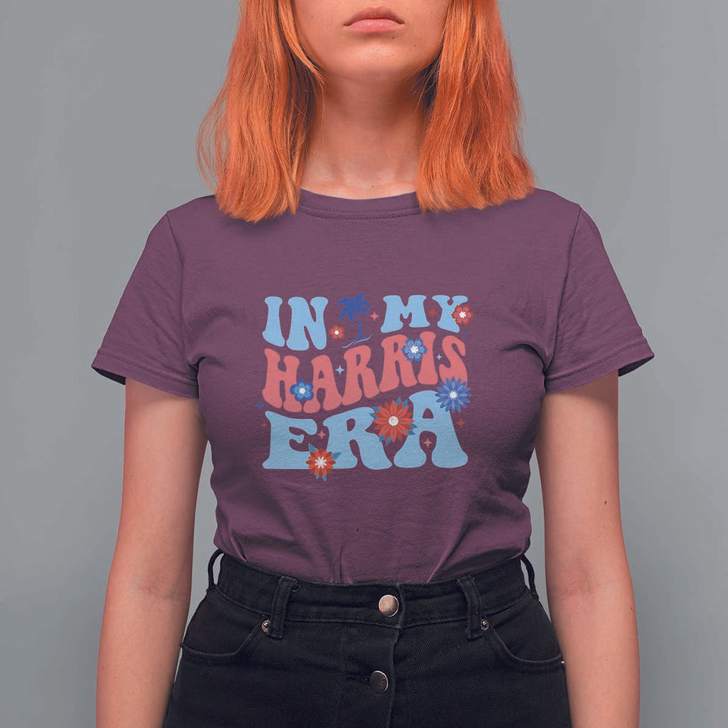Kamala 2024 T Shirt For Women In My Harris Era Retro Groove Coconut Tree Flower TS11 Maroon Print Your Wear