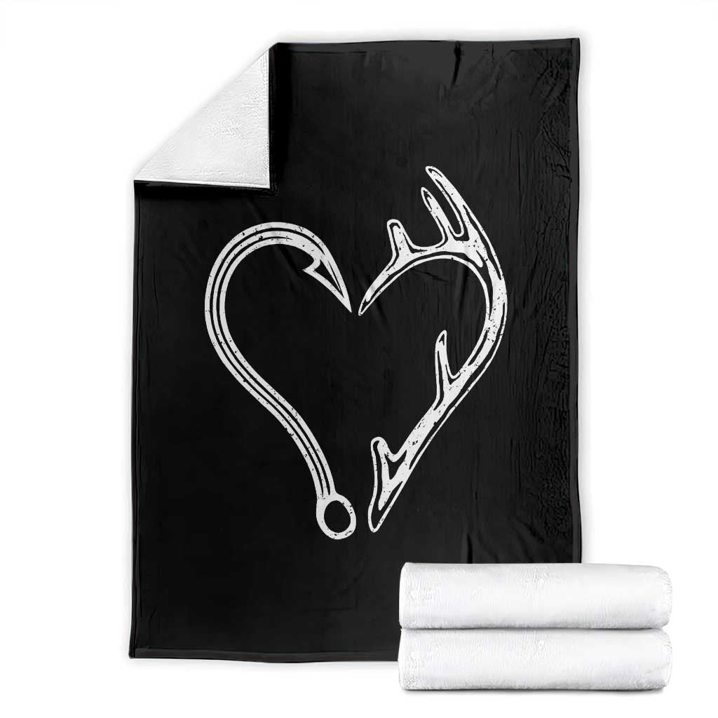 Fishing And Hunting Vintage Hook Antler Heart Throw Blanket TS11 Black Print Your Wear