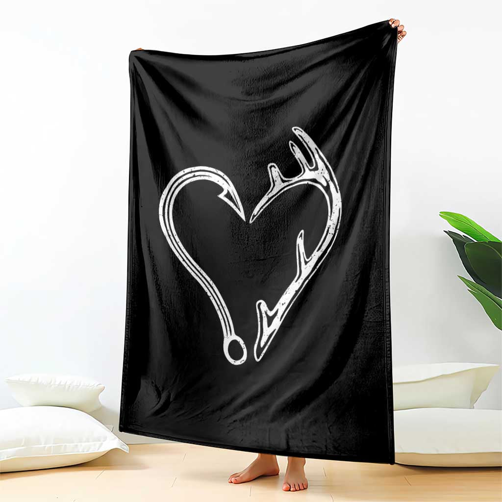 Fishing And Hunting Vintage Hook Antler Heart Throw Blanket TS11 Print Your Wear