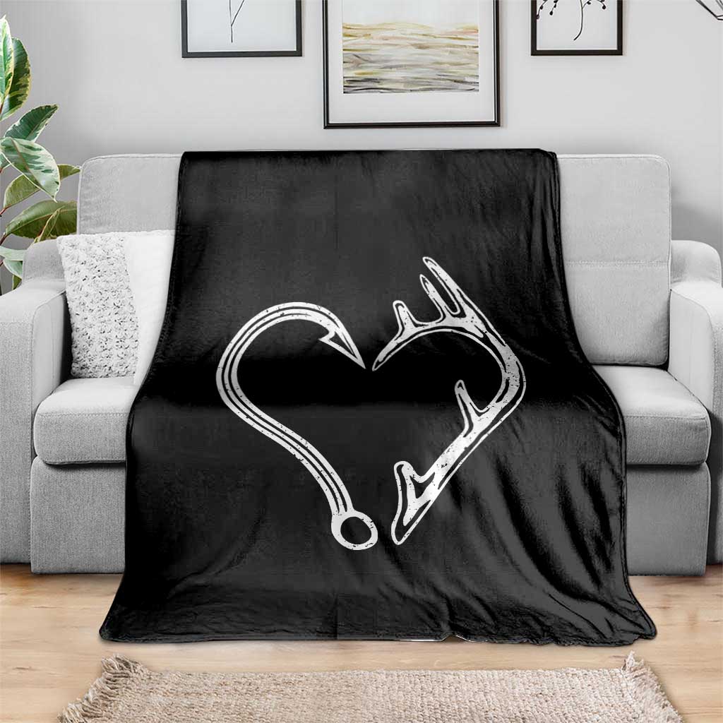 Fishing And Hunting Vintage Hook Antler Heart Throw Blanket TS11 Print Your Wear