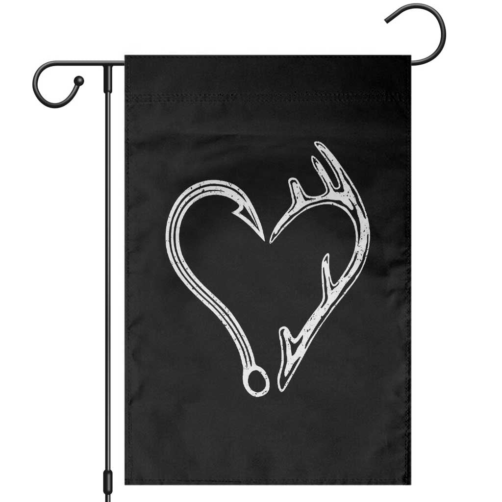 Fishing And Hunting Vintage Hook Antler Heart Garden Flag TS11 Black Print Your Wear