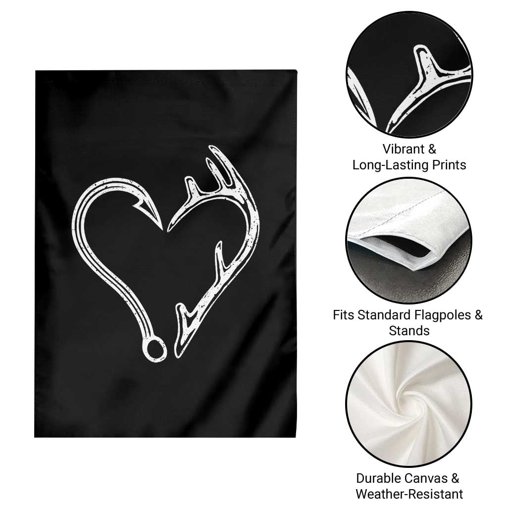 Fishing And Hunting Vintage Hook Antler Heart Garden Flag TS11 Print Your Wear