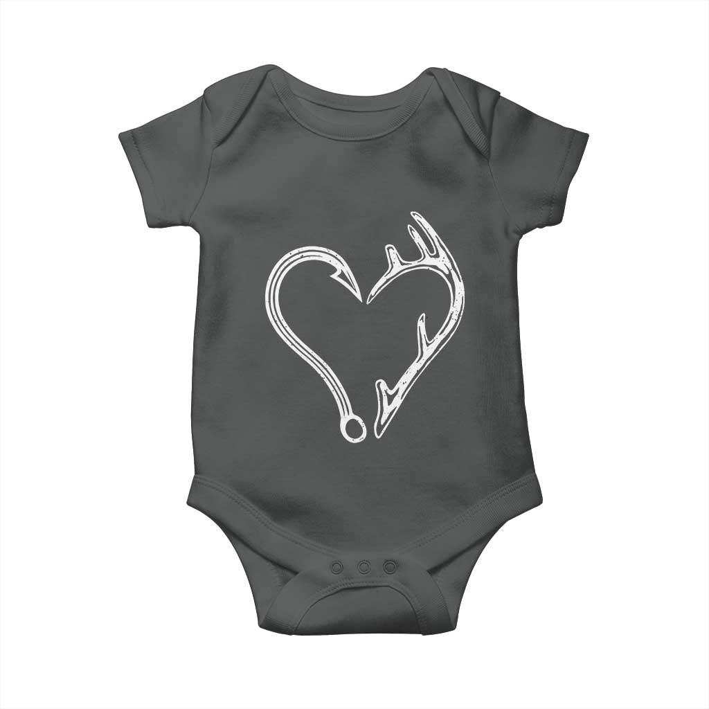 Fishing And Hunting Vintage Hook Antler Heart Baby Onesie TS11 Dark Heather Print Your Wear