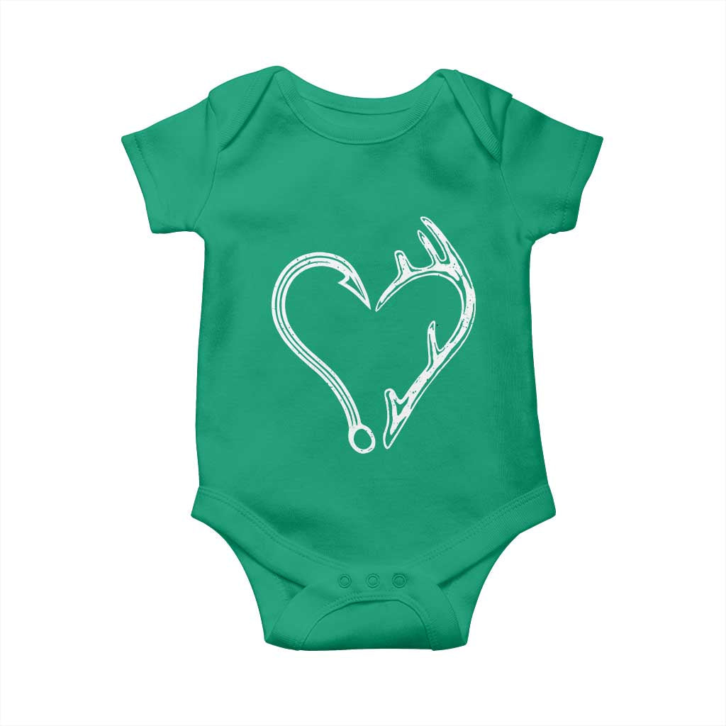 Fishing And Hunting Vintage Hook Antler Heart Baby Onesie TS11 Irish Green Print Your Wear