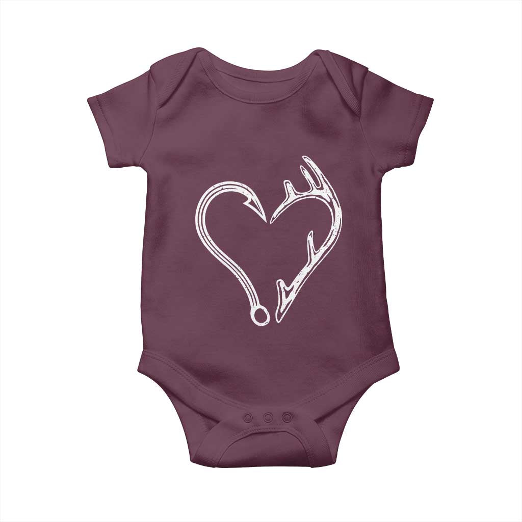 Fishing And Hunting Vintage Hook Antler Heart Baby Onesie TS11 Maroon Print Your Wear
