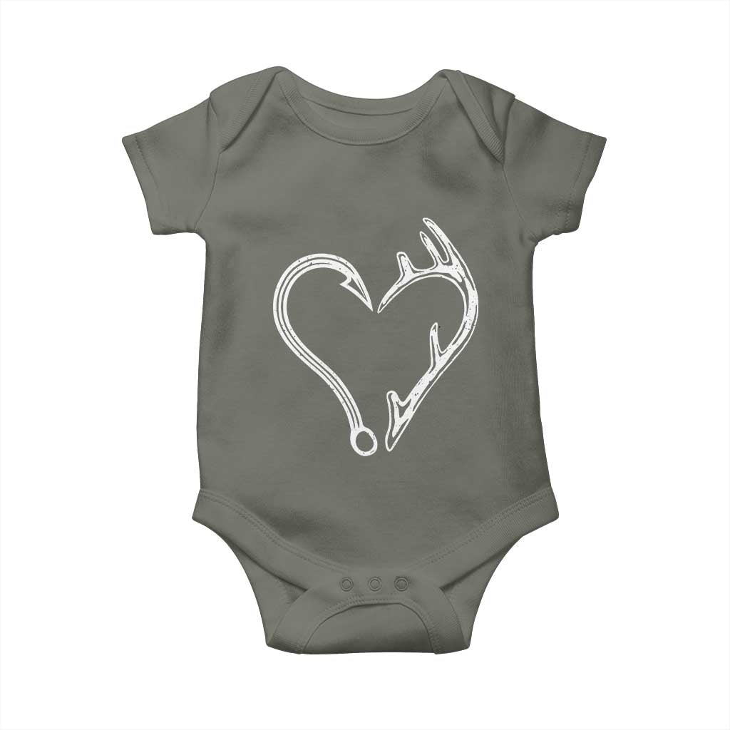 Fishing And Hunting Vintage Hook Antler Heart Baby Onesie TS11 Military Green Print Your Wear