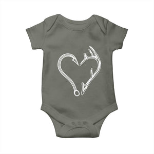 Fishing And Hunting Vintage Hook Antler Heart Baby Onesie TS11 Military Green Print Your Wear