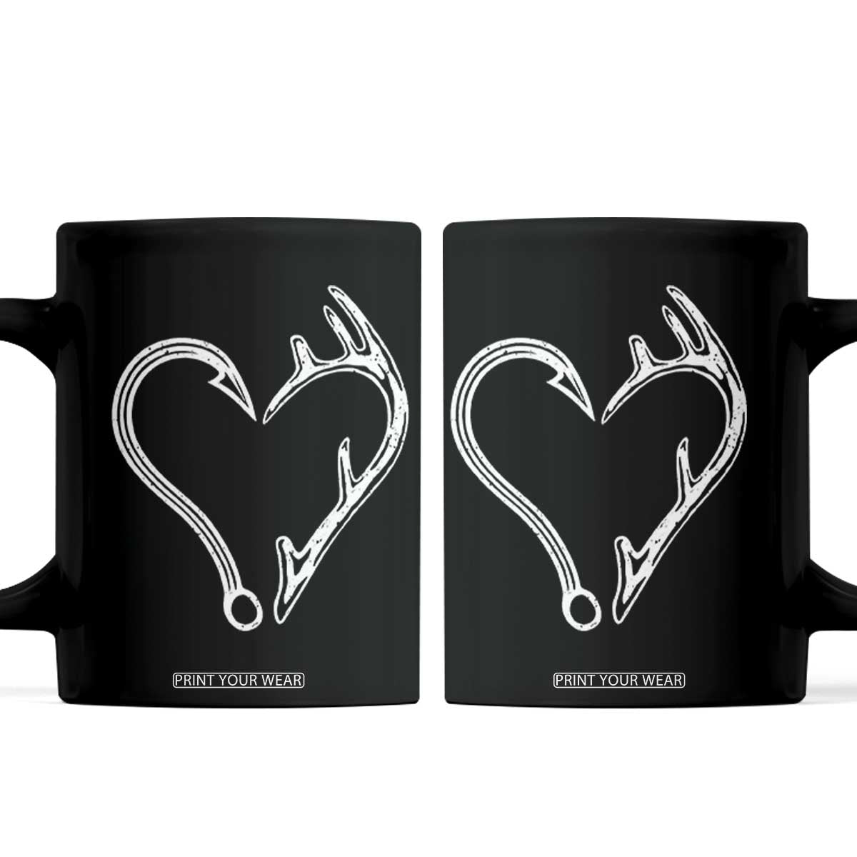Fishing And Hunting Vintage Hook Antler Heart Coffee Mug TS11 Black Print Your Wear