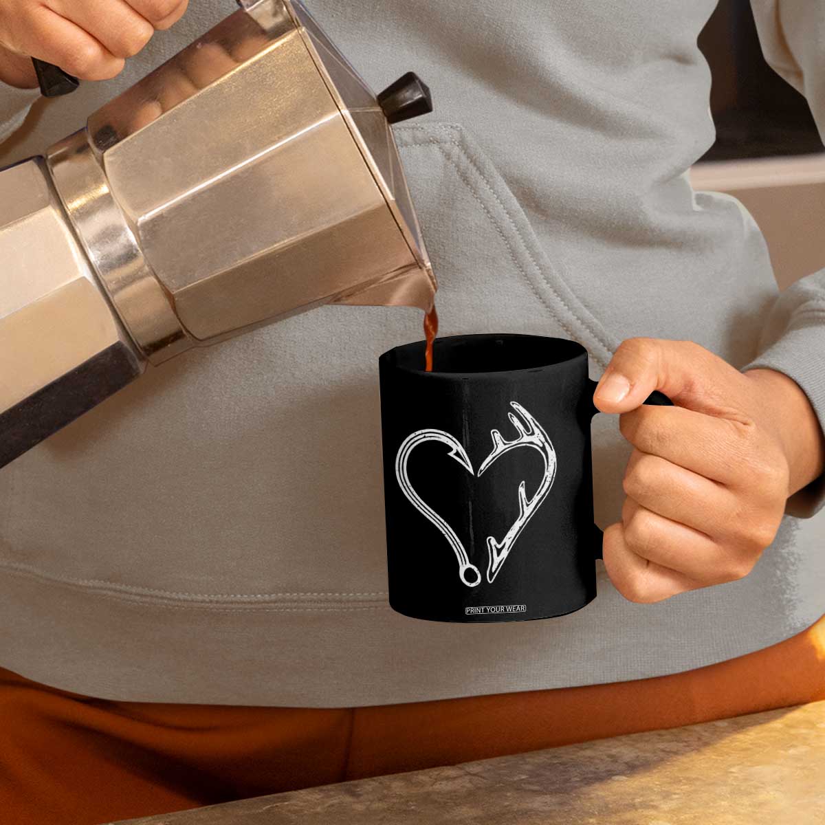 Fishing And Hunting Vintage Hook Antler Heart Coffee Mug TS11 Print Your Wear