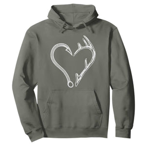 Fishing And Hunting Vintage Hook Antler Heart Hoodie TS11 Military Green Print Your Wear