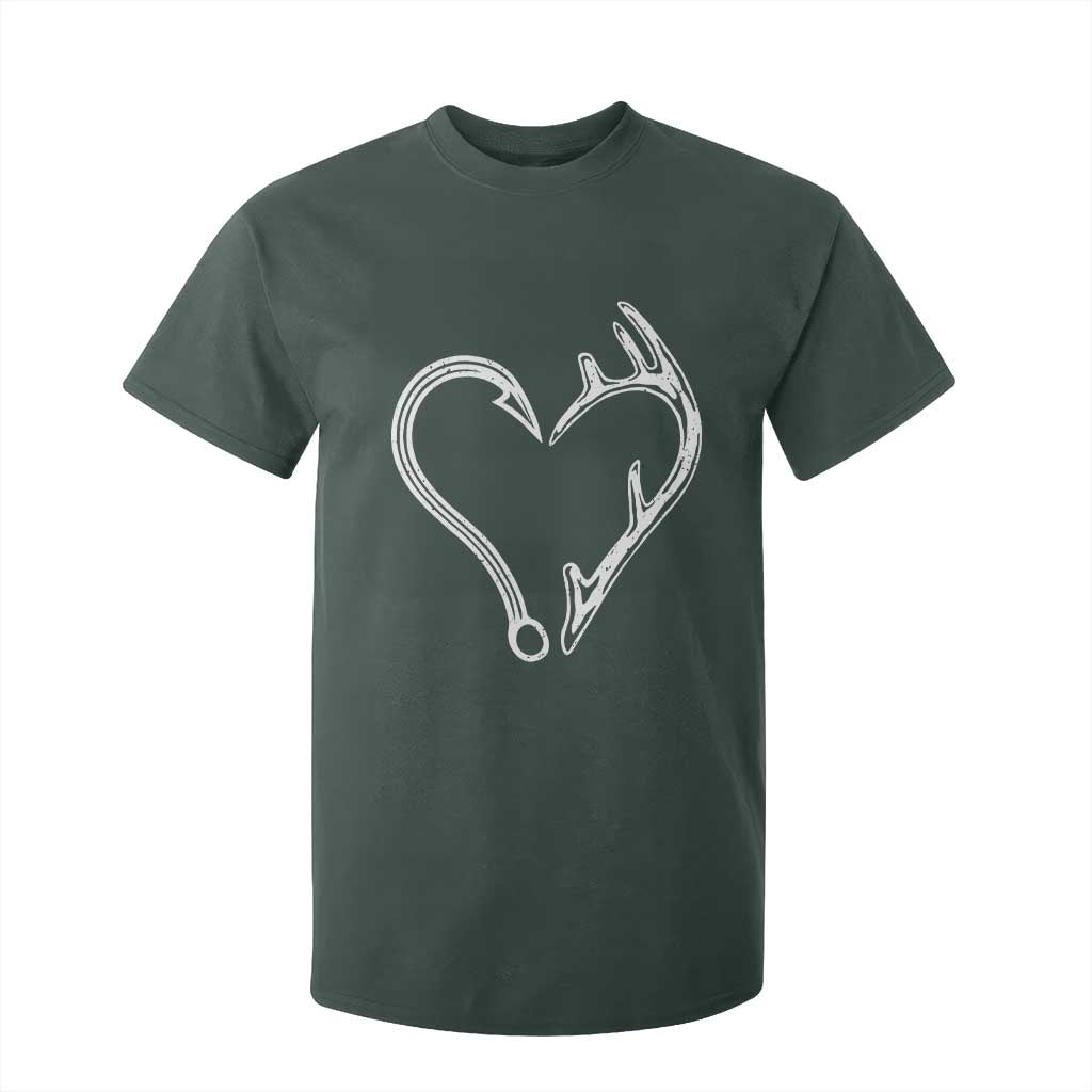 Fishing And Hunting Vintage Hook Antler Heart T Shirt For Kid TS11 Dark Forest Green Print Your Wear