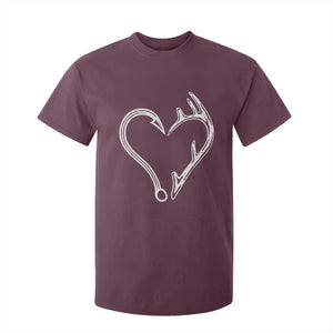 Fishing And Hunting Vintage Hook Antler Heart T Shirt For Kid - Print Your Wear