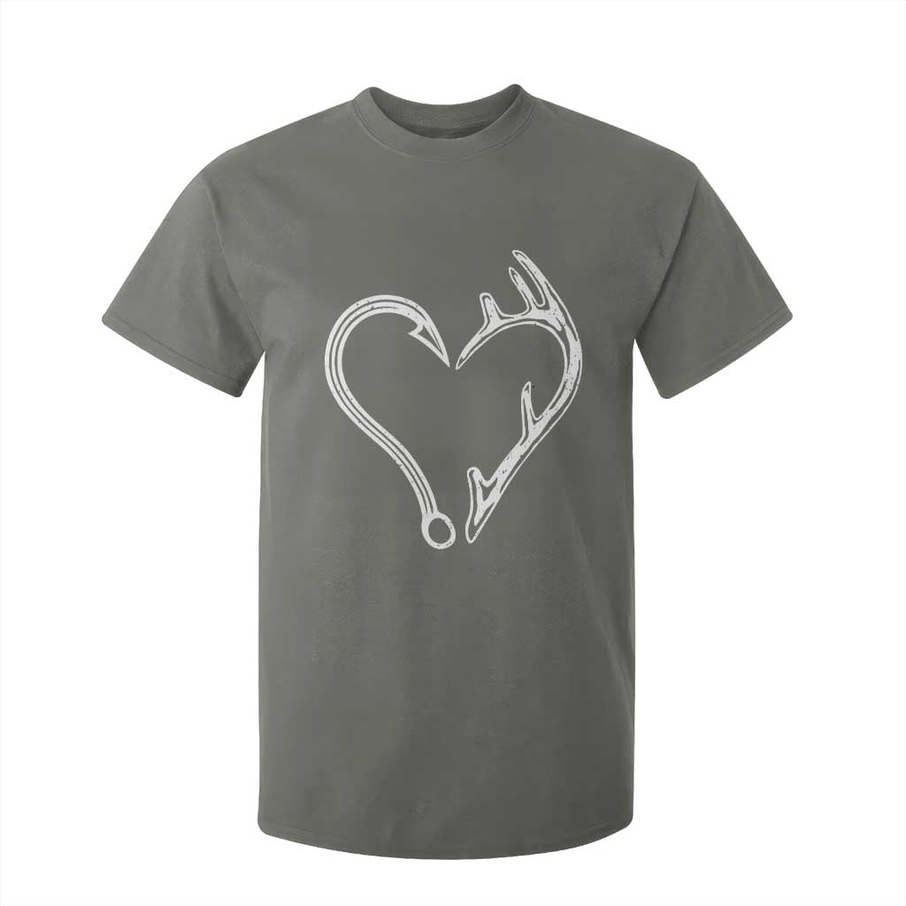 Fishing And Hunting Vintage Hook Antler Heart T Shirt For Kid TS11 Military Green Print Your Wear