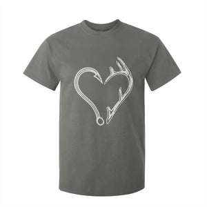 Fishing And Hunting Vintage Hook Antler Heart T Shirt For Kid - Print Your Wear