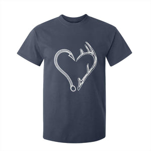 Fishing And Hunting Vintage Hook Antler Heart T Shirt For Kid - Print Your Wear