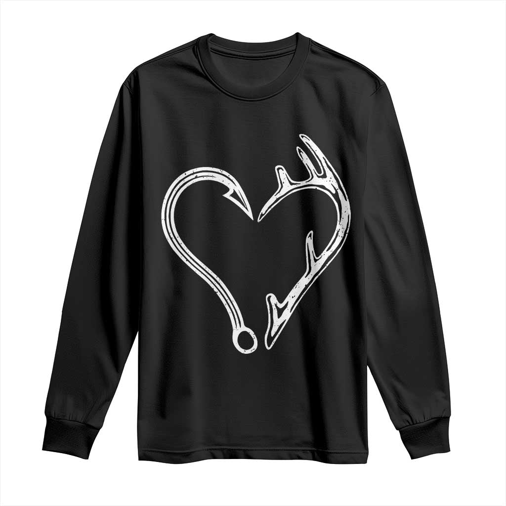 Fishing And Hunting Vintage Hook Antler Heart Long Sleeve Shirt TS11 Black Print Your Wear
