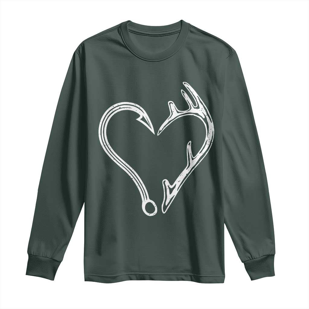 Fishing And Hunting Vintage Hook Antler Heart Long Sleeve Shirt TS11 Dark Forest Green Print Your Wear