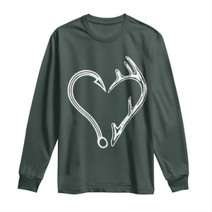 Fishing And Hunting Vintage Hook Antler Heart Long Sleeve Shirt TS11 Dark Forest Green Print Your Wear