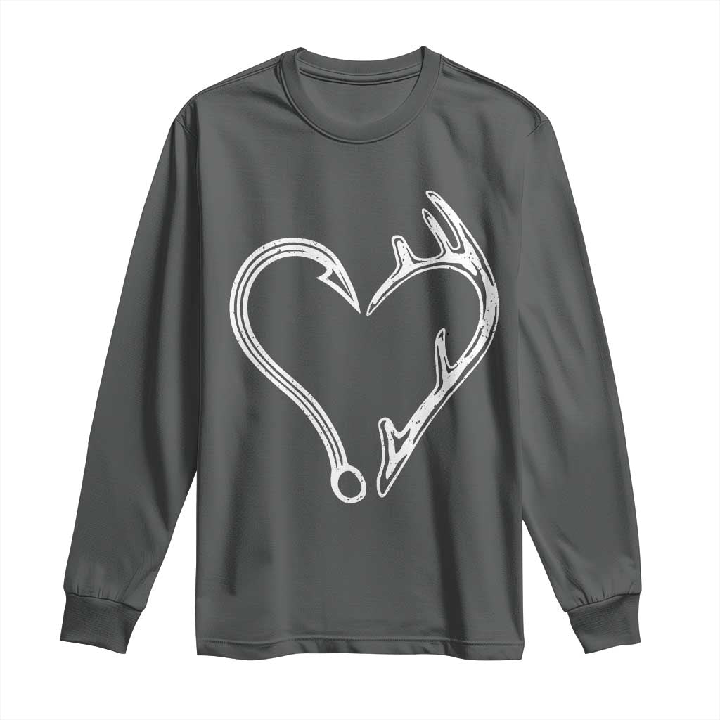 Fishing And Hunting Vintage Hook Antler Heart Long Sleeve Shirt TS11 Dark Heather Print Your Wear