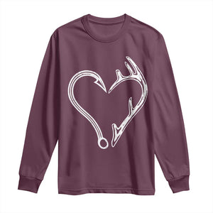 Fishing And Hunting Vintage Hook Antler Heart Long Sleeve Shirt TS11 Maroon Print Your Wear