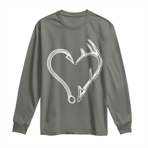 Fishing And Hunting Vintage Hook Antler Heart Long Sleeve Shirt TS11 Military Green Print Your Wear