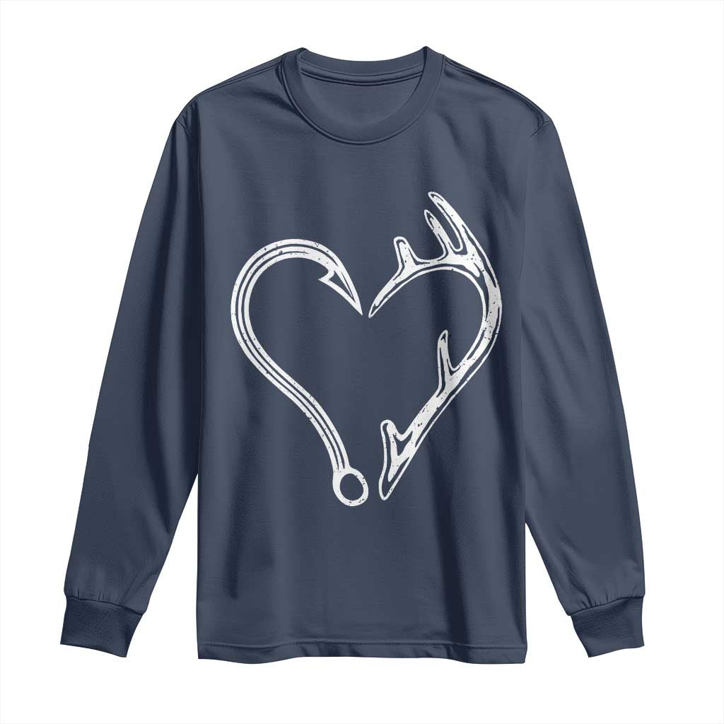 Fishing And Hunting Vintage Hook Antler Heart Long Sleeve Shirt TS11 Navy Print Your Wear