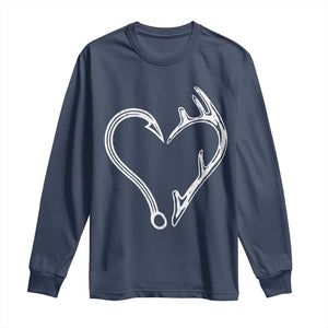 Fishing And Hunting Vintage Hook Antler Heart Long Sleeve Shirt TS11 Navy Print Your Wear