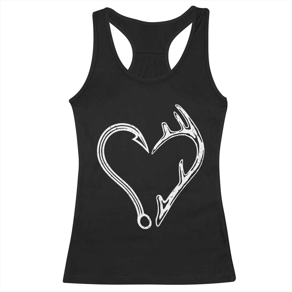 Fishing And Hunting Vintage Hook Antler Heart Racerback Tank Top TS11 Black Print Your Wear