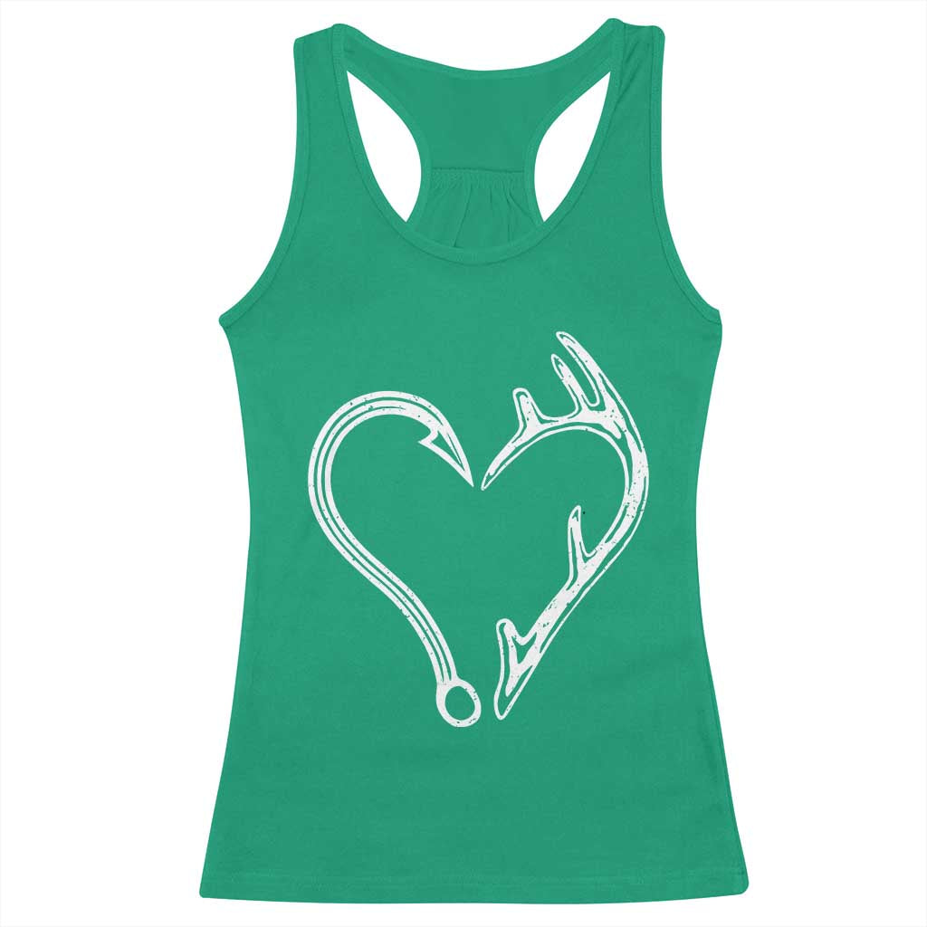 Fishing And Hunting Vintage Hook Antler Heart Racerback Tank Top TS11 Irish Green Print Your Wear