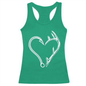 Fishing And Hunting Vintage Hook Antler Heart Racerback Tank Top TS11 Irish Green Print Your Wear