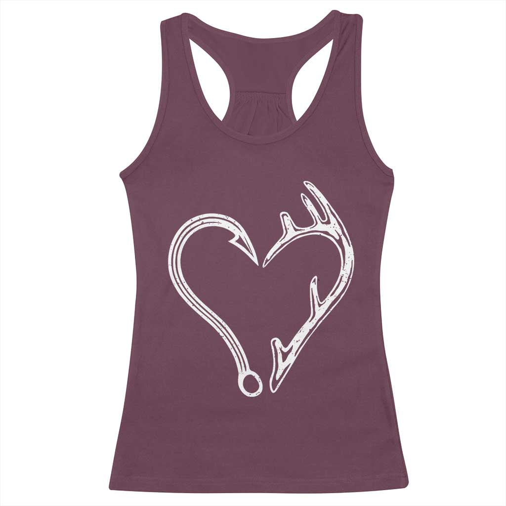 Fishing And Hunting Vintage Hook Antler Heart Racerback Tank Top TS11 Maroon Print Your Wear
