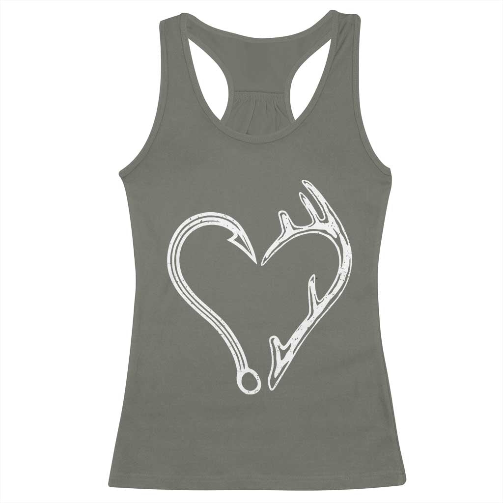 Fishing And Hunting Vintage Hook Antler Heart Racerback Tank Top TS11 Military Green Print Your Wear
