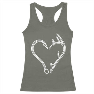 Fishing And Hunting Vintage Hook Antler Heart Racerback Tank Top TS11 Military Green Print Your Wear