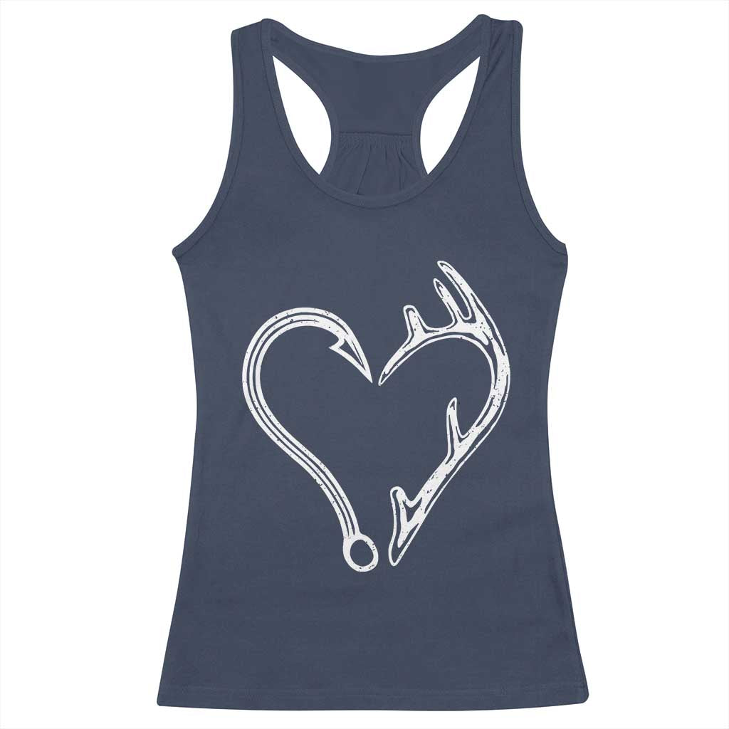 Fishing And Hunting Vintage Hook Antler Heart Racerback Tank Top TS11 Navy Print Your Wear