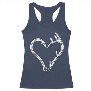 Fishing And Hunting Vintage Hook Antler Heart Racerback Tank Top TS11 Navy Print Your Wear