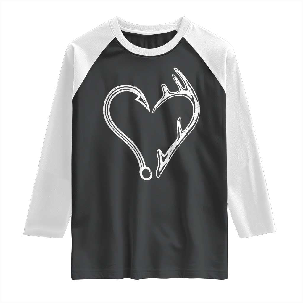 Fishing And Hunting Vintage Hook Antler Heart Raglan Shirt TS11 Black White Print Your Wear