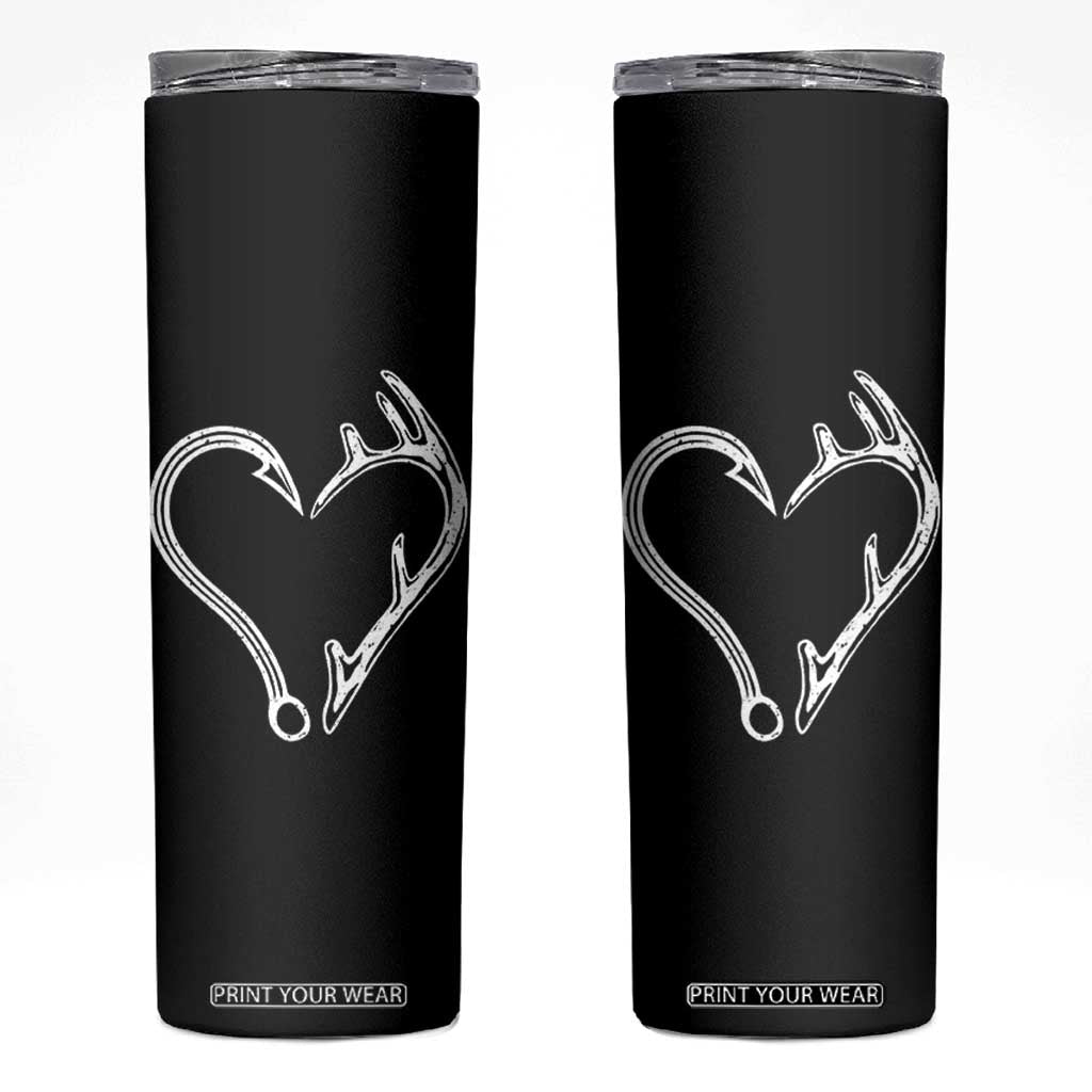 Fishing And Hunting Vintage Hook Antler Heart Skinny Tumbler TS11 Black Print Your Wear