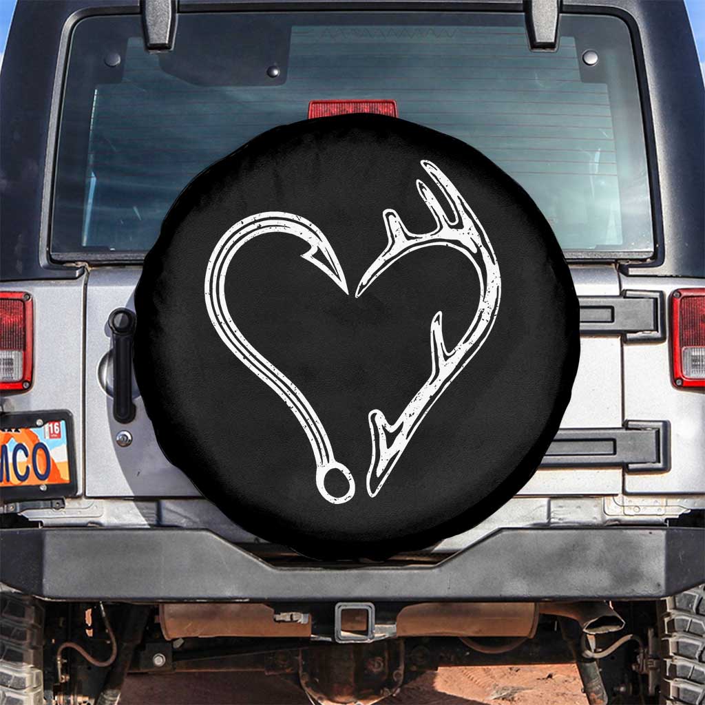 Fishing And Hunting Vintage Hook Antler Heart Spare Tire Cover TS11 No hole Black Print Your Wear