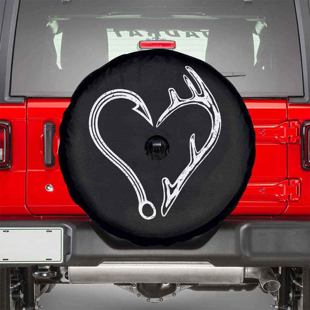 Fishing And Hunting Vintage Hook Antler Heart Spare Tire Cover TS11 Black Print Your Wear