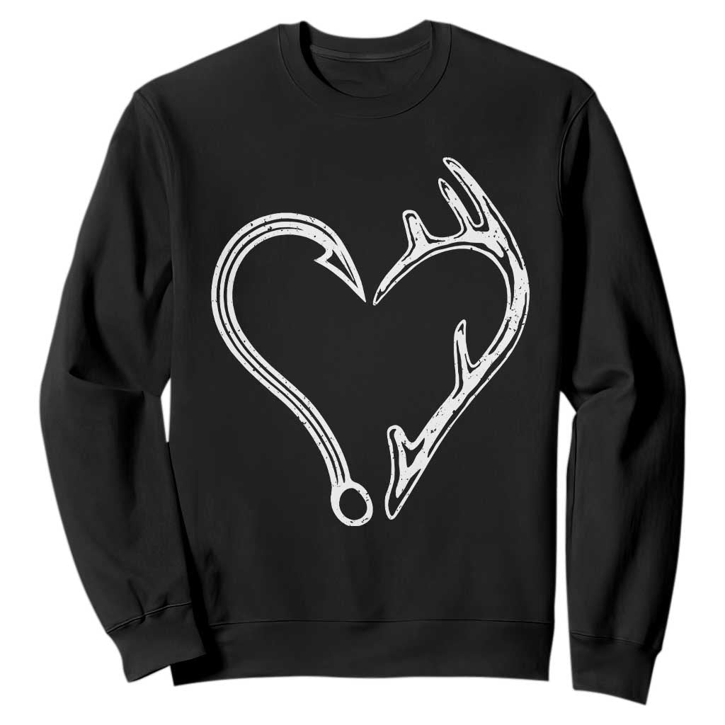 Fishing And Hunting Vintage Hook Antler Heart Sweatshirt - Print Your Wear
