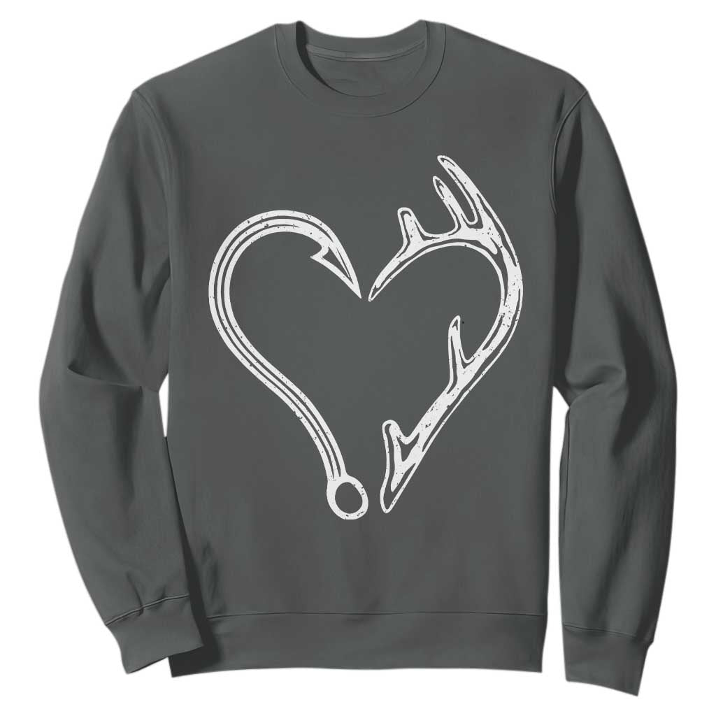 Fishing And Hunting Vintage Hook Antler Heart Sweatshirt TS11 Dark Heather Print Your Wear