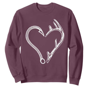 Fishing And Hunting Vintage Hook Antler Heart Sweatshirt - Print Your Wear