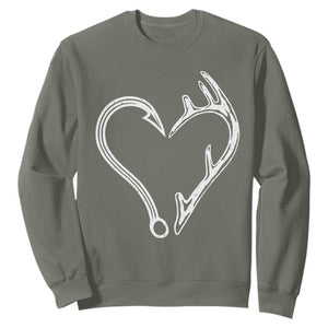Fishing And Hunting Vintage Hook Antler Heart Sweatshirt TS11 Military Green Print Your Wear