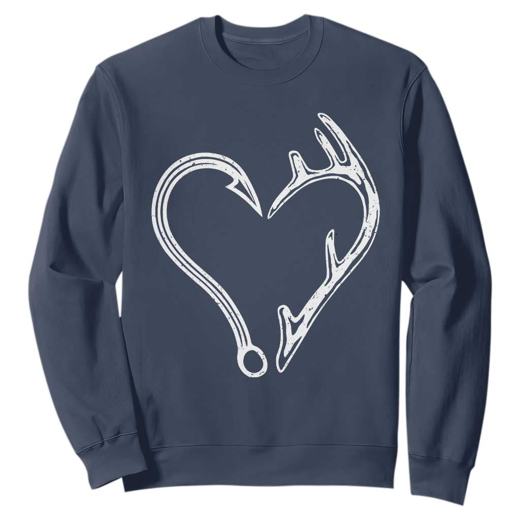 Fishing And Hunting Vintage Hook Antler Heart Sweatshirt TS11 Navy Print Your Wear