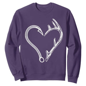 Fishing And Hunting Vintage Hook Antler Heart Sweatshirt - Print Your Wear