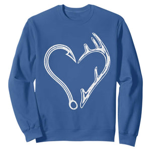 Fishing And Hunting Vintage Hook Antler Heart Sweatshirt - Print Your Wear