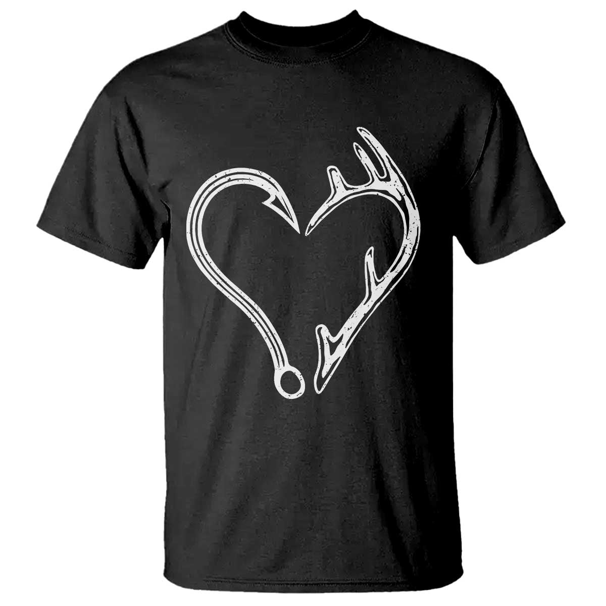 Fishing And Hunting Vintage Hook Antler Heart T Shirt - Print Your Wear