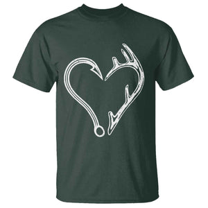 Fishing And Hunting Vintage Hook Antler Heart T Shirt TS11 Dark Forest Green Print Your Wear